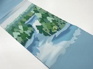 綴れ木々に川模様織出し名古屋帯